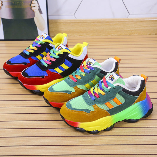 Women's Fashion Thick Bottom Colorful Front Lace-up Sneakers