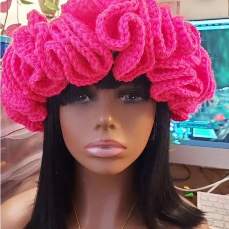 Hand Made Knitted Lace Bamboo Ruffled Hat