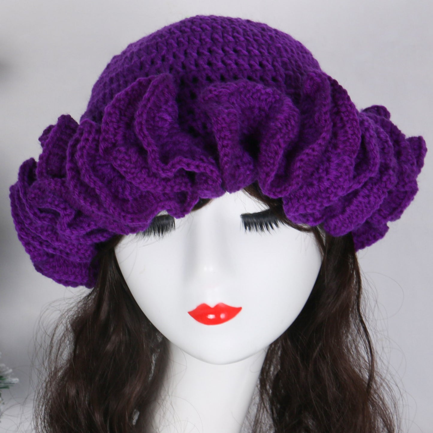 Hand Made Knitted Lace Bamboo Ruffled Hat