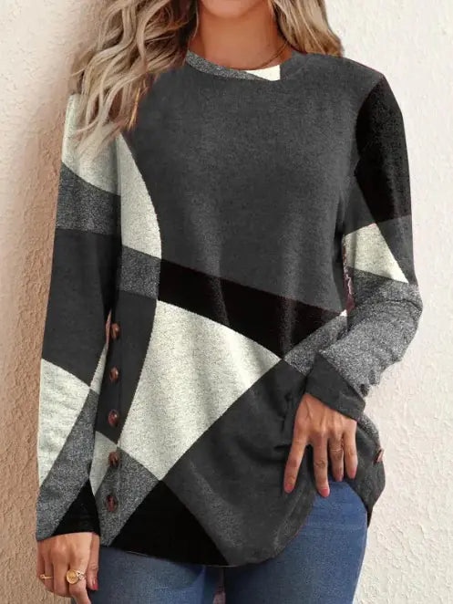 Geometric Contrast Long Sleeve Top