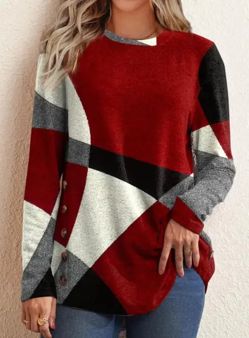 Geometric Contrast Long Sleeve Top