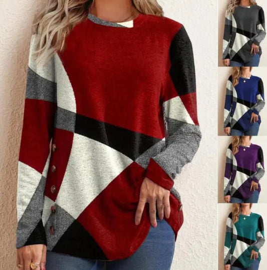 Geometric Contrast Long Sleeve Top