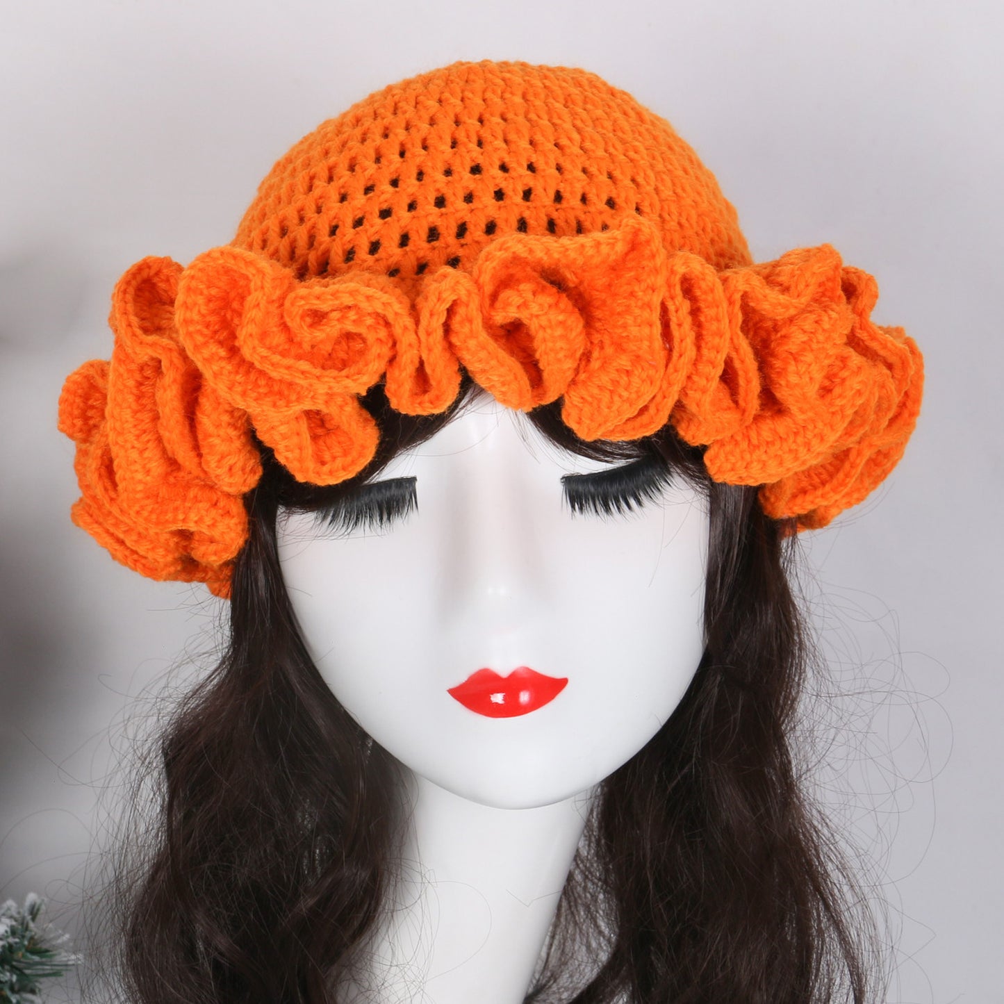 Hand Made Knitted Lace Bamboo Ruffled Hat