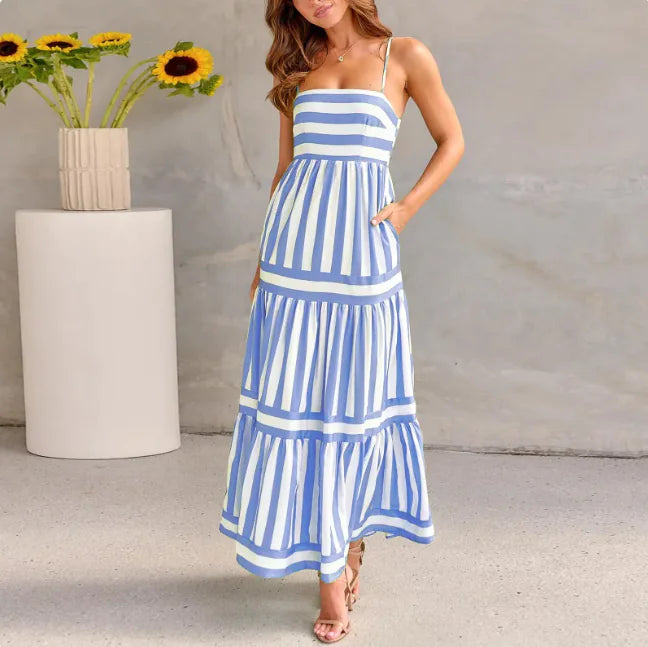 Striped Summer Maxi Dress with Pockets