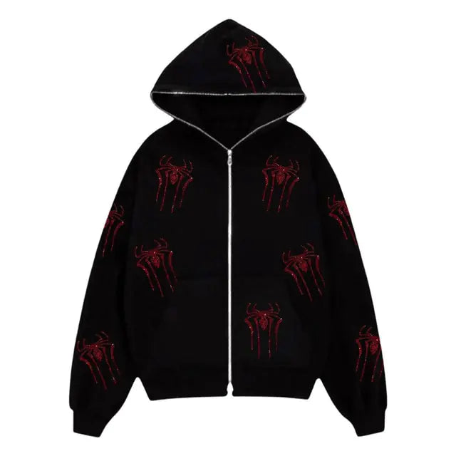 Skeleton Rhinestones Off White Full Zip Hoodie