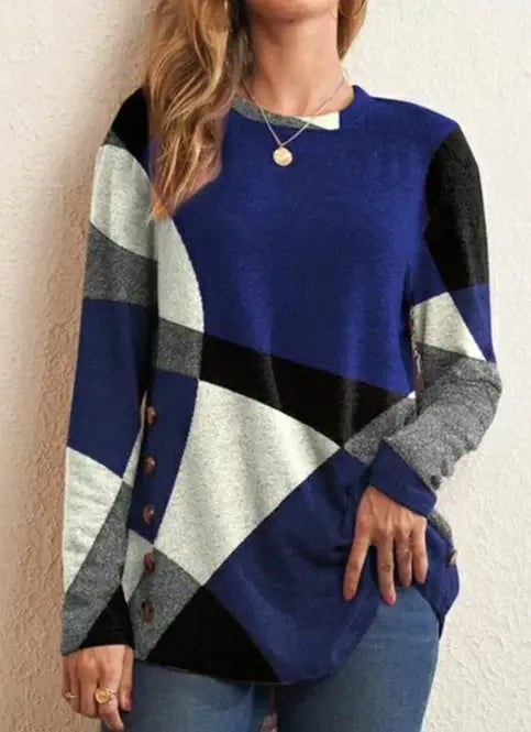 Geometric Contrast Long Sleeve Top