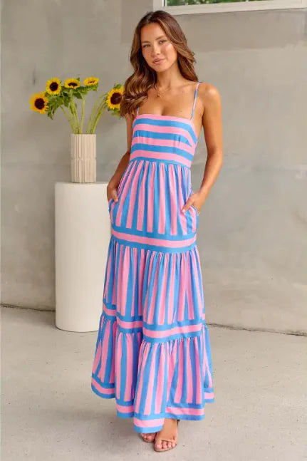 Striped Summer Maxi Dress with Pockets