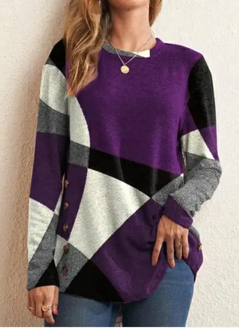 Geometric Contrast Long Sleeve Top