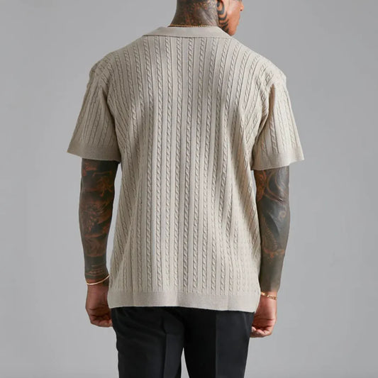 Men's Short-Sleeved Knitted Button-Up Shirt