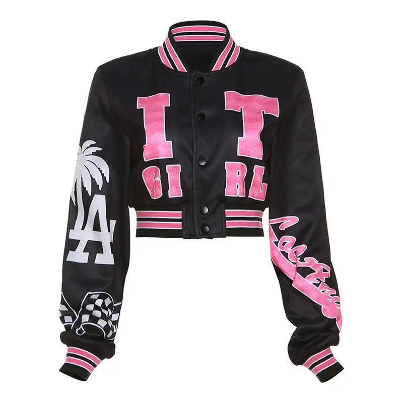 IT GIRL Printed Varsity Jacket