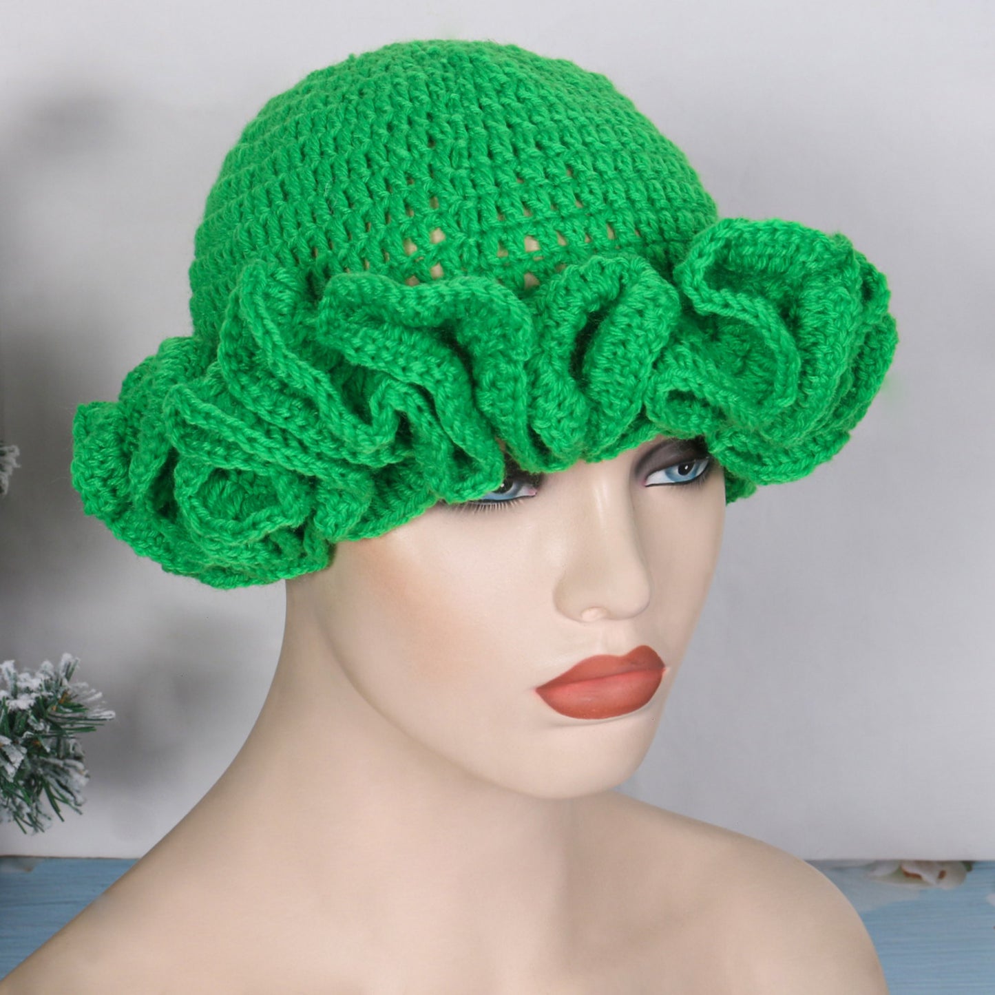 Hand Made Knitted Lace Bamboo Ruffled Hat