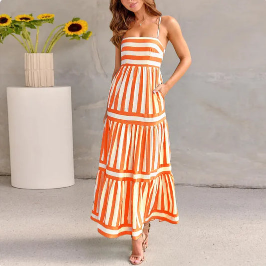 Striped Summer Maxi Dress with Pockets