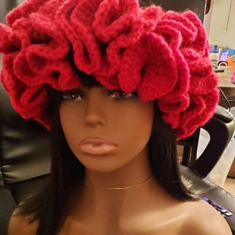 Hand Made Knitted Lace Bamboo Ruffled Hat