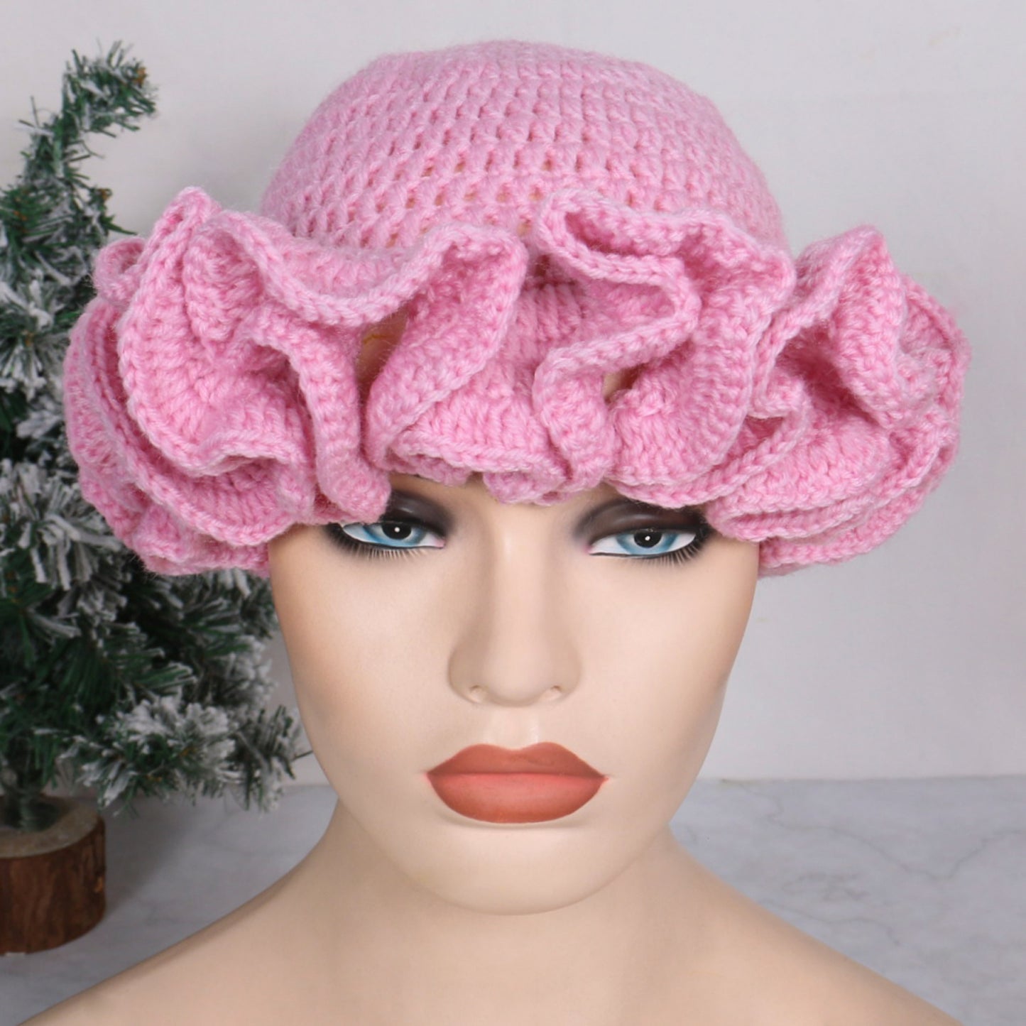 Hand Made Knitted Lace Bamboo Ruffled Hat