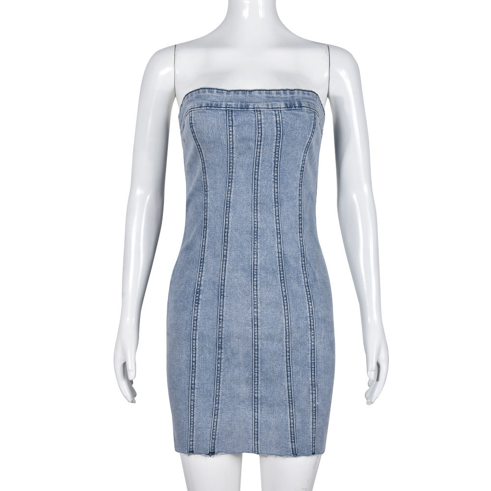 Fashion Backless Tube Denim Dress