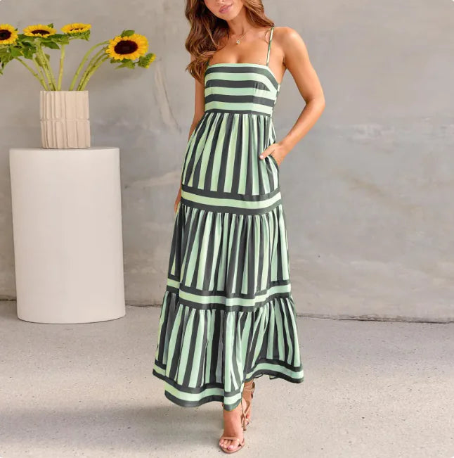 Striped Summer Maxi Dress with Pockets