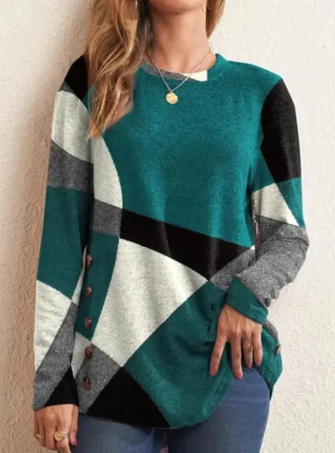 Geometric Contrast Long Sleeve Top