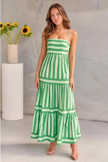 Striped Summer Maxi Dress with Pockets